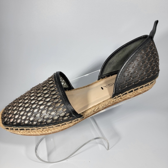 Via Spiga Shoes - VIA SPIGA Black Woven and Perforated Beaded D'orsay Espadrille Flats Size 8